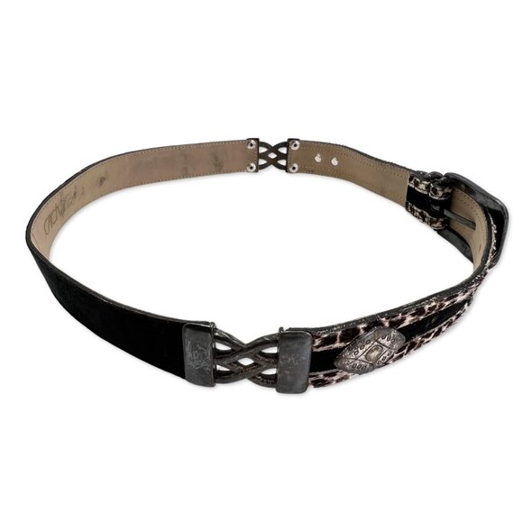 CACHE Cheetah Print Calf Hair & Suede Metal Spacer Vintage Western Belt Size M - Picture 3 of 7